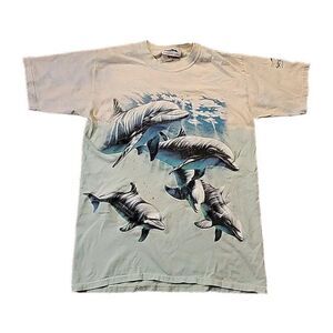 Vintage Sea World T-Shirt Adult Small Dolphins Fish Print Graphic Discovery Cove